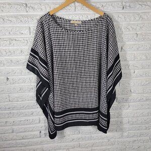 Michael Kors Womens Top 3X Plus Kimono Sleeve Black Houndstooth GEO214E